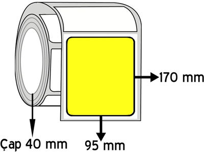 Sarı Renkli 95 mm x 170 mm ÇAP 40 mm Barkod Etiketi ( 10 Rulodur )