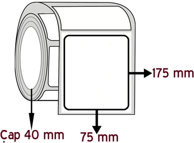 Opak PP 75 mm x 175 mm ÇAP 40 mm Barkod Etiketi ( 10 Rulodur )