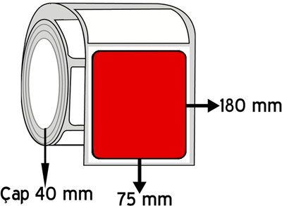  Kırmızı Renkli 75 mm x 180 mm ÇAP 40 mm Barkod Etiketi ( 10 Rulodur )