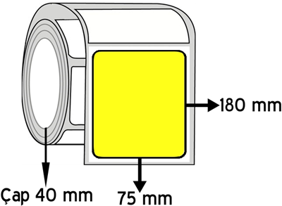 Sarı Renkli 75 mm x 180 mm ÇAP 40 mm Barkod Etiketi ( 10 Rulodur )