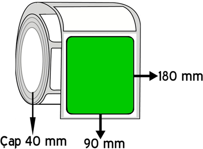 Yeşil Renkli 90 mm x 180 mm ÇAP 40 mm Barkod Etiketi ( 10 Rulodur )