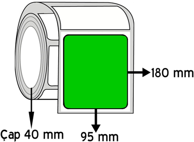 Yeşil Renkli 95 mm x 180 mm ÇAP 40 mm Barkod Etiketi ( 10 Rulodur )