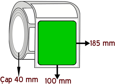 Yeşil Renkli 100 mm x 185 mm ÇAP 40 mm Barkod Etiketi ( 10 Rulodur )
