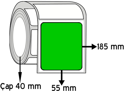 Yeşil Renkli 55 mm x 185 mm ÇAP 40 mm Barkod Etiketi ( 10 Rulodur )
