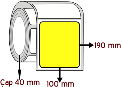 Sarı Renkli 100 mm x 190 mm ÇAP 40 mm Barkod Etiketi ( 10 Rulodur )