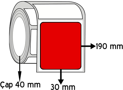  Kırmızı Renkli 30 mm x 190 mm ÇAP 40 mm Barkod Etiketi ( 10 Rulodur )