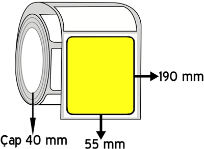 Sarı Renkli 55 mm x 190 mm ÇAP 40 mm Barkod Etiketi ( 10 Rulodur )