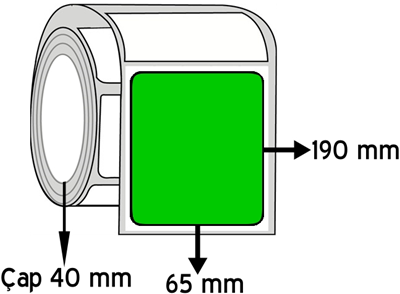 Yeşil Renkli 65 mm x 190 mm ÇAP 40 mm Barkod Etiketi ( 10 Rulodur )