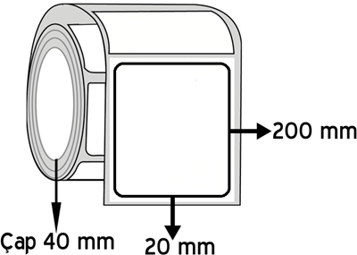 Lamine Termal 20 mm x 200 mm ÇAP 40 mm Barkod Etiketi ( 20 Rulodur )