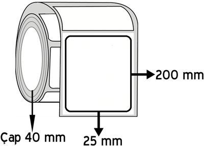 Kuşe 25 mm x 200 mm ÇAP 40 mm Barkod Etiketi ( 30 Rulodur )