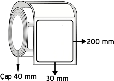 Vellum 30 mm x 200 mm ÇAP 40 mm Barkod Etiketi ( 20 Rulodur )