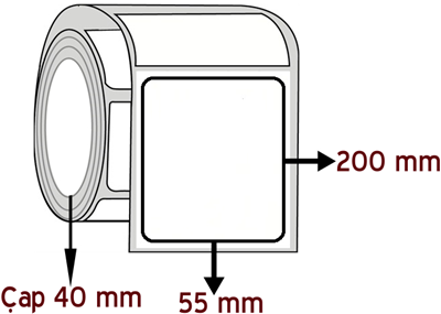 Kuşe 55 mm x 200 mm ÇAP 40 mm Barkod Etiketi ( 20 Rulodur )