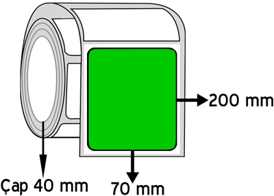 Yeşil Renkli 70 mm x 200 mm ÇAP 40 mm Barkod Etiketi ( 10 Rulodur )