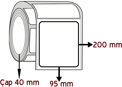 Kuşe 95 mm x 200 mm ÇAP 40 mm Barkod Etiketi ( 10 Rulodur )