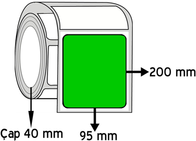 Yeşil Renkli 95 mm x 200 mm ÇAP 40 mm Barkod Etiketi ( 10 Rulodur )