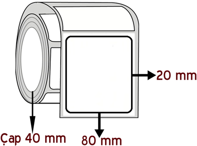 Lamine Termal 80 mm x 20 mm ÇAP 40 mm Barkod Etiketi ( 10 Rulodur )