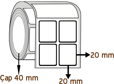 Opak PP 20 mm x 20 mm YY 2'li ÇAP 40 mm Barkod Etiketi ( 10 Rulodur )