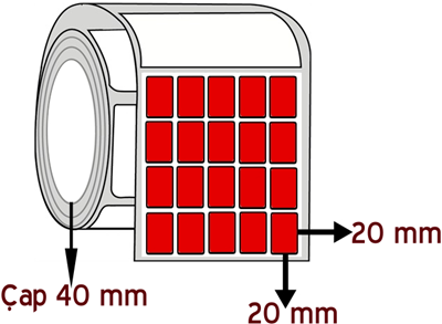  Kırmızı Renkli 20 mm x 20 mm YY 5'li ÇAP 40 mm Barkod Etiketi ( 10 Rulodur )