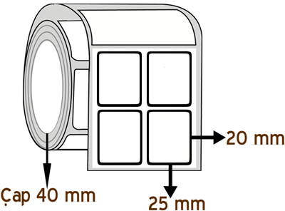 Vellum 25 mm x 20 mm YY 2'li ÇAP 40 mm Barkod Etiketi ( 20 Rulodur )