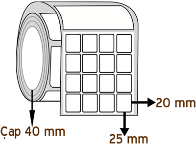 Opak PP 25 mm x 20 mm YY 4'lü ÇAP 40 mm Barkod Etiketi ( 10 Rulodur )