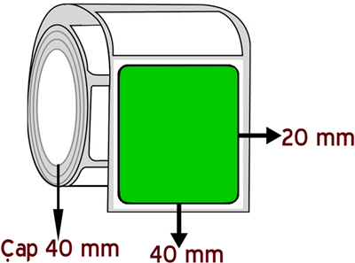 Yeşil Renkli 40 mm x 20 mm ÇAP 40 mm Barkod Etiketi ( 10 Rulodur )