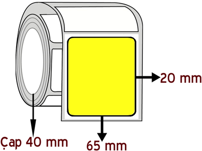 Sarı Renkli 65 mm x 20 mm ÇAP 40 mm Barkod Etiketi ( 10 Rulodur )