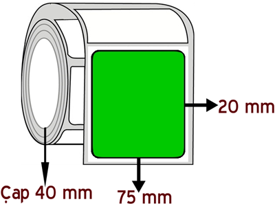 Yeşil Renkli 75 mm x 20 mm ÇAP 40 mm Barkod Etiketi ( 10 Rulodur )