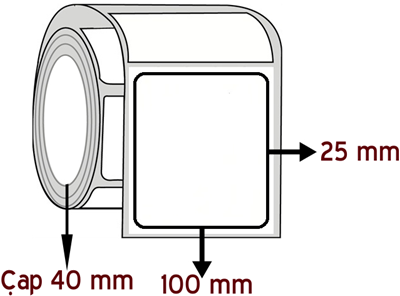 Kuşe Nonperm 100 mm x 25 mm ÇAP 40 mm Barkod Etiketi ( 10 Rulodur )