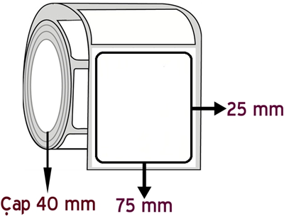 Opak PP 75 mm x 25 mm ÇAP 40 mm Barkod Etiketi ( 10 Rulodur )