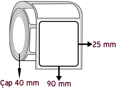 Lamine Termal 90 mm x 25 mm ÇAP 40 mm Barkod Etiketi ( 10 Rulodur )