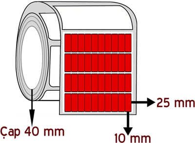 Kırmızı Renkli 10 mm x 25 mm YY 10'lu ÇAP 40 mm Barkod Etiketi ( 10 Rulodur )