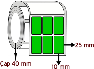 Yeşil Renkli 10 mm x 25 mm YY 3'lü ÇAP 40 mm Barkod Etiketi ( 10 Rulodur )