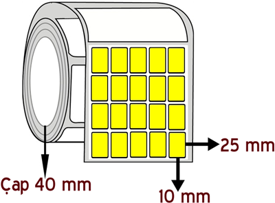 Sarı Renkli 10 mm x 25 mm YY 5'li ÇAP 40 mm Barkod Etiketi ( 10 Rulodur )