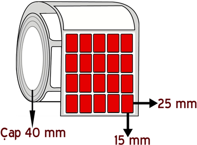 Kırmızı Renkli 15 mm x 25 mm YY 5'li ÇAP 40 mm Barkod Etiketi ( 10 Rulodur )