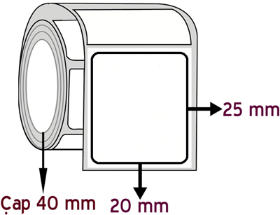 Opak PP 20 mm x 25 mm ÇAP 40 mm Barkod Etiketi ( 30 Rulodur )