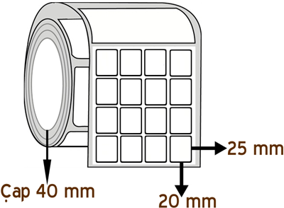 Opak PP 20 mm x 25 mm YY 4'lü ÇAP 40 mm Barkod Etiketi ( 10 Rulodur )