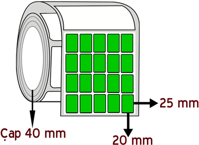Yeşil Renkli 20 mm x 25 mm YY 5'li ÇAP 40 mm Barkod Etiketi ( 10 Rulodur )