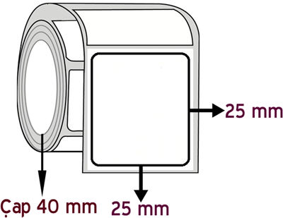 Opak PP 25 mm x 25 mm ÇAP 40 mm Barkod Etiketi ( 20 Rulodur )