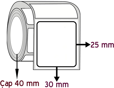 Vellum 30 mm x 25 mm ÇAP 40 mm Barkod Etiketi ( 30 Rulodur )