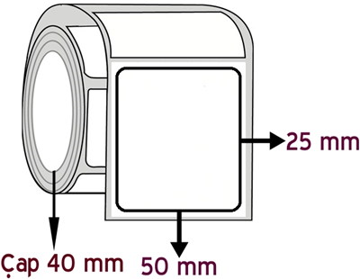 Lamine Termal 50 mm x 25 mm ÇAP 40 mm Barkod Etiketi ( 10 Rulodur )