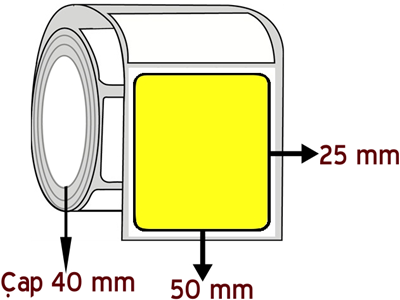 Sarı Renkli 50 mm x 25 mm ÇAP 40 mm Barkod Etiketi ( 10 Rulodur )