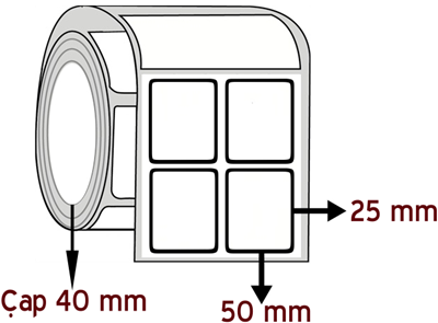 Silver Mat 50 mm x 25 mm YY 2'li ÇAP 40 mm Barkod Etiketi ( 10 Rulodur )