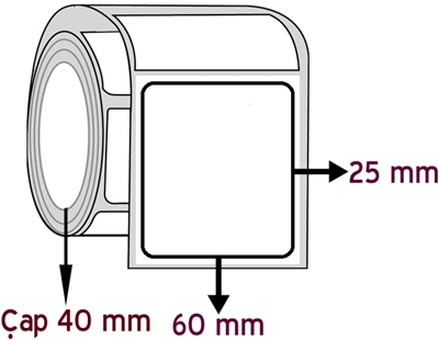 Kuşe 60 mm x 25 mm ÇAP 40 mm Barkod Etiketi ( 20 Rulodur )