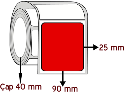  Kırmızı Renkli 90 mm x 25 mm ÇAP 40 mm Barkod Etiketi ( 10 Rulodur )