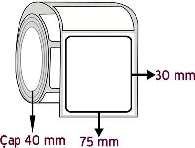 Lamine Termal 75 mm x 30 mm ÇAP 40 mm Barkod Etiketi ( 10 Rulodur )