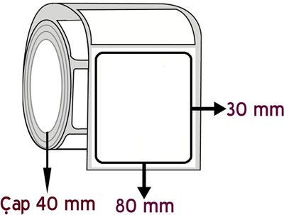 Kuşe 80 mm x 30 mm ÇAP 40 mm Barkod Etiketi ( 10 Rulodur )