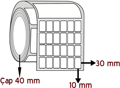 Lamine Termal 10 mm x 30 mm YY 6'lı ÇAP 40 mm Barkod Etiketi ( 10 Rulodur )