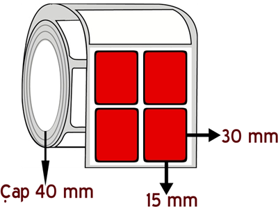 Kırmızı Renkli 15 mm x 30 mm YY 2'li ÇAP 40 mm Barkod Etiketi ( 10 Rulodur )