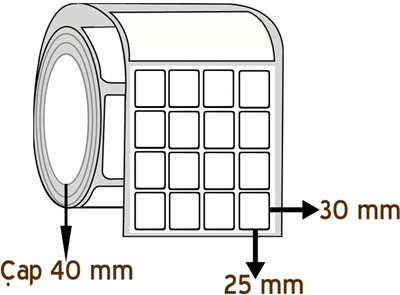 Lamine Termal 25 mm x 30 mm YY 4'lü ÇAP 40 mm Barkod Etiketi ( 10 Rulodur )