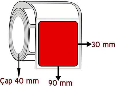  Kırmızı Renkli 90 mm x 30 mm ÇAP 40 mm Barkod Etiketi ( 10 Rulodur )